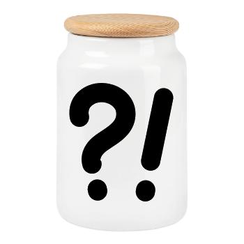 Points d’interrogation et points d’exclamation - Boîte à biscuits avec couvercle en bois - blanc - Devant