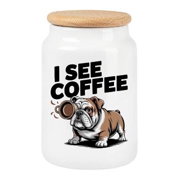 Ich sehe Kaffee Bulldogge - Keksdose mit Holzdeckel - Weiß - Vorne