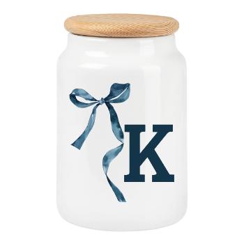 Monogramme k idée cadeau  - Boîte à biscuits avec couvercle en bois - blanc - Devant