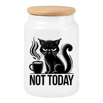 Chat Annyoed au café, Love Cats - Boîte à biscuits avec couvercle en bois - blanc - Devant