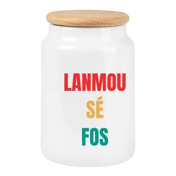 T-shirt créole « Lanmou sé fos » - Boîte à biscuits avec couvercle en bois - blanc - Devant