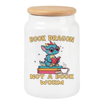 Drache Bibliophile Eule - Keksdose mit Holzdeckel - Weiß - Vorne