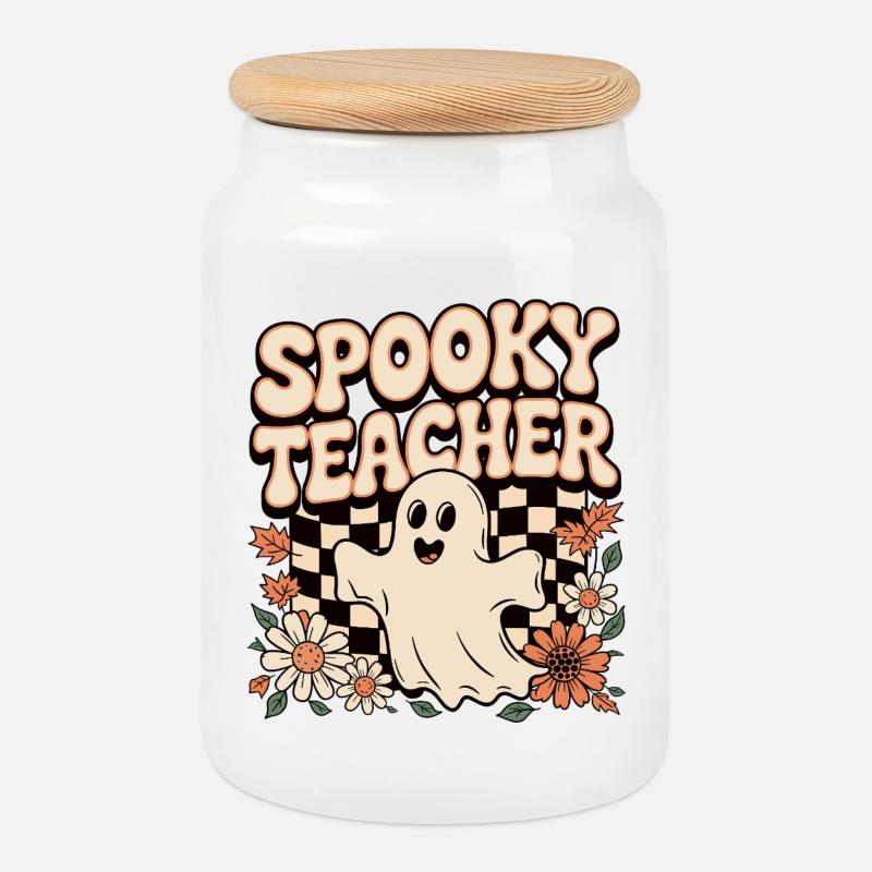 Spooky Lehrer Halloween Dessin - Keksdose mit Holzdeckel - Weiß