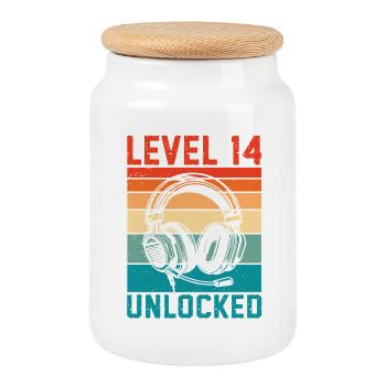 14 Years Birthday Teen Gamer Level 14 Unlocked - Cookie Jar with Wooden Lid - white - Front