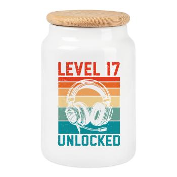 17 ans Anniversaire Ado Gamer Level 17 Unlocked - Boîte à biscuits avec couvercle en bois - blanc - Devant