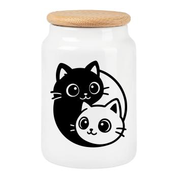 Portrait de chat Ying Yang - Boîte à biscuits avec couvercle en bois - blanc - Devant