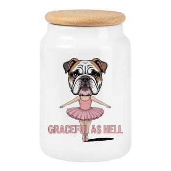 Bulldog Ballerina: Extrem anmutig - Keksdose mit Holzdeckel - Weiß - Vorne