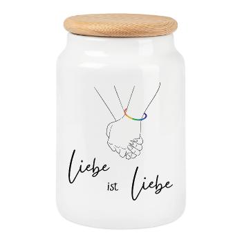Regenbogen Herzlinie Design - Liebe ist Liebe - Keksdose mit Holzdeckel - Weiß - Vorne