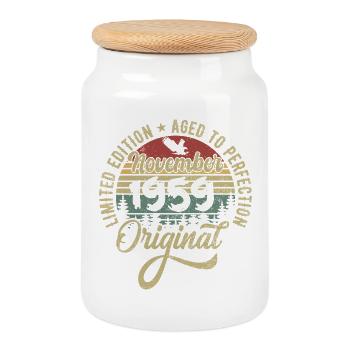 November 1959 Anniversary Gift November 1959 - Cookie Jar with Wooden Lid - white - Front