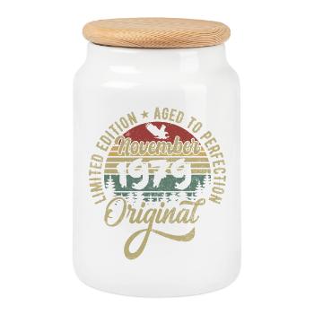 November 1979 Anniversary Gift November 1979 - Cookie Jar with Wooden Lid - white - Front