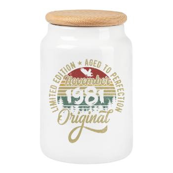 November 1981 Anniversary Gift November 1981 - Cookie Jar with Wooden Lid - white - Front