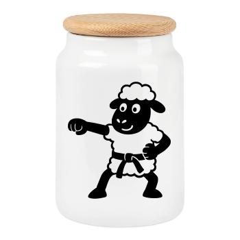 Karate Sheep - Cookie Jar with Wooden Lid - white - Front