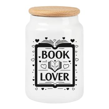 Fine Line Buch – Book Lover Design - Cookie Jar with Wooden Lid - white - Front