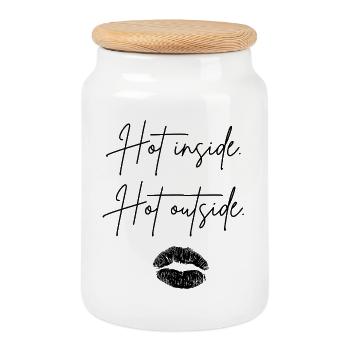 hot inside hot outside - Cookie Jar with Wooden Lid - white - Front