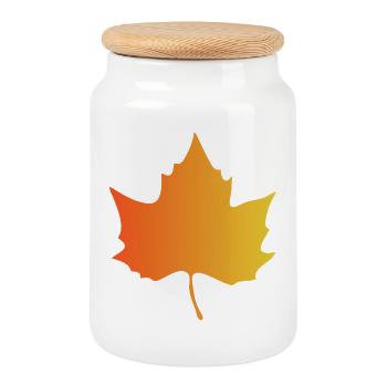Autumn Gradient Maple Leaf - Cookie Jar with Wooden Lid - white - Front