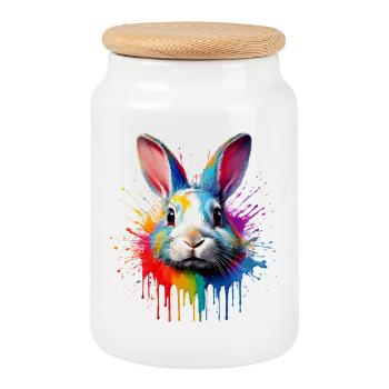 Voile de couleur lapin - Boîte à biscuits avec couvercle en bois - blanc - Devant
