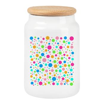 Fleckiges Regenbogen-Punkte-T-Shirt - Keksdose mit Holzdeckel - Weiß - Vorne