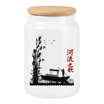 Le chant de la rivière | Silhouette Harmonie Nature - Boîte à biscuits avec couvercle en bois - blanc - Devant