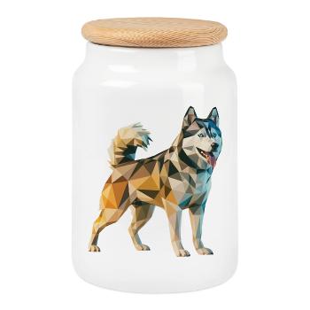 Siberian Husky - Cool Low Poly  Logo - Cookie Jar with Wooden Lid - white - Front