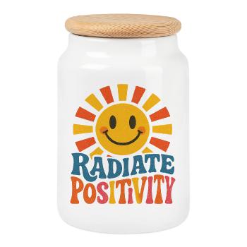 Sunburst rayonne de positivité - Boîte à biscuits avec couvercle en bois - blanc - Devant