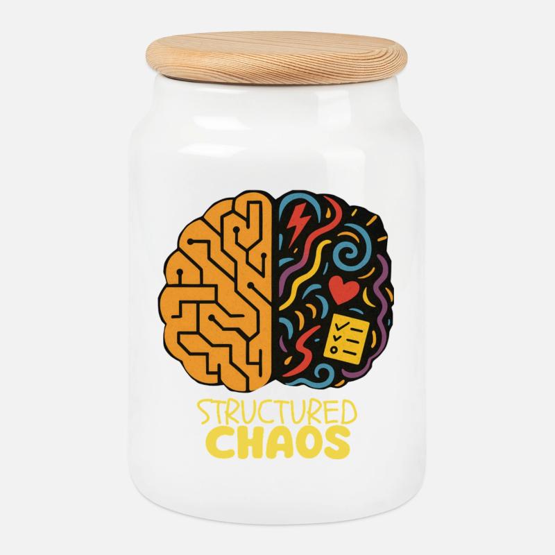 Strukturiertes Chaos - AuDHD - Keksdose mit Holzdeckel - Weiß