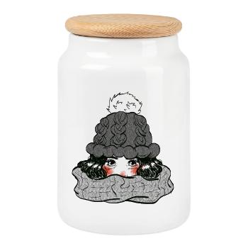 Mädchen im Winter - Keksdose mit Holzdeckel - Weiß - Vorne