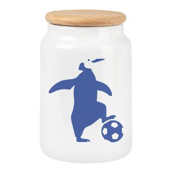 Minimalist Penguin Soccer Player Team Sport - Cookie Jar with Wooden Lid - white - Front