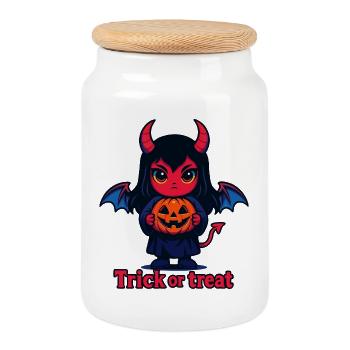 Trick or Treat – Cute Devil - Cookie Jar with Wooden Lid - white - Front