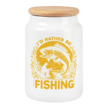 I prefer fishing - Cookie Jar with Wooden Lid - white - Front