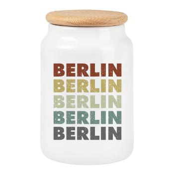 Berlin - Germany - Deutschland - Lettering - Cookie Jar with Wooden Lid - white - Front