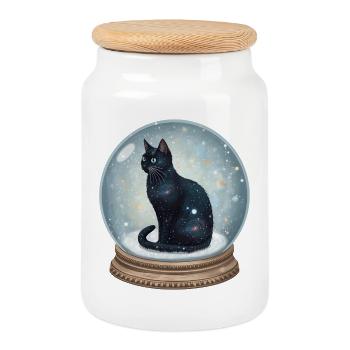 Chat Cosmique En Boule À Neige Schneekugel Katze - Boîte à biscuits avec couvercle en bois - blanc - Devant