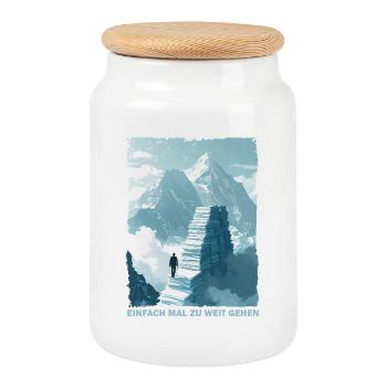 Paper steps to the summit - Cookie Jar with Wooden Lid - white - Front