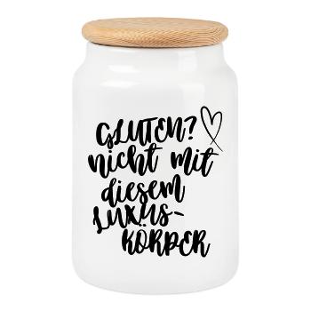 Gluten? Nicht mit diesem Luxuskörper - Keksdose mit Holzdeckel - Weiß - Vorne