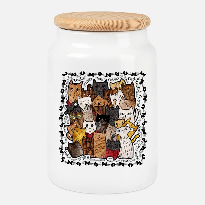 Katzen V1COLOR - Keksdose mit Holzdeckel - Weiß