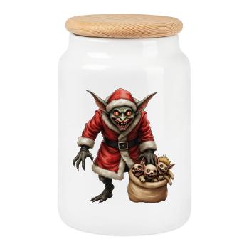 Christmas Goblin with Creatures - Cookie Jar with Wooden Lid - white - Front