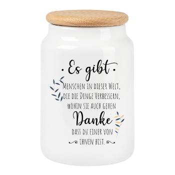 Abschiedsgeschenk Kollege Mitarbeiter Dankeschön - Keksdose mit Holzdeckel - Weiß - Vorne