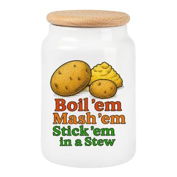 Potato Mash Motif - Cookie Jar with Wooden Lid - white - Front