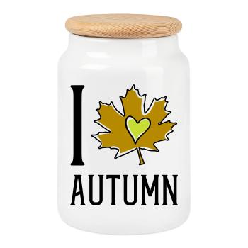 Heart in the autumn leaf - Cookie Jar with Wooden Lid - white - Front