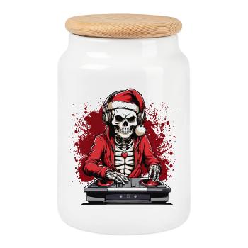 Noël Crâne Dj - Boîte à biscuits avec couvercle en bois - blanc - Devant