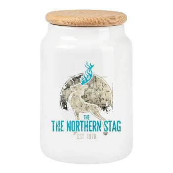 Northern Stag Vintage Logo Est 1973 - Cookie Jar with Wooden Lid - white - Front