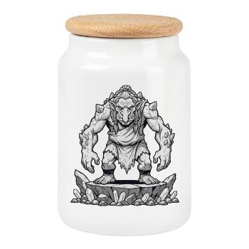 Troll on Rock Plateau - Cookie Jar with Wooden Lid - white - Front