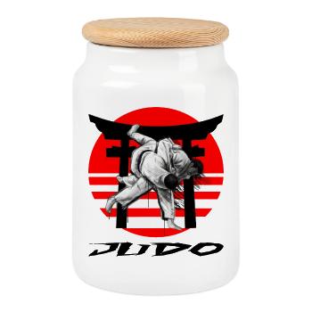 Judo Noir et Blanc dans le cercle rouge - Boîte à biscuits avec couvercle en bois - blanc - Devant