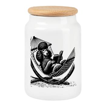 Caniche vintage lisant livre détente t-shirt - Boîte à biscuits avec couvercle en bois - blanc - Devant