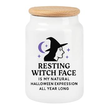 Halloween - Sorcière - Boîte à biscuits avec couvercle en bois - blanc - Devant