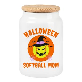 Halloween Softball Mama Design - Keksdose mit Holzdeckel - Weiß - Vorne