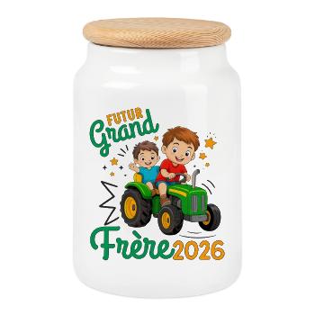 Futur Grand Frère 2026, Annonce de grossesse  - Boîte à biscuits avec couvercle en bois - blanc - Devant