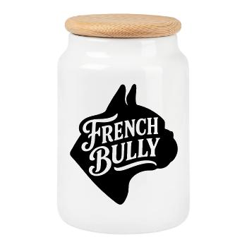 French bulldog french Bully Hunde Shirt Bulldogge - Keksdose mit Holzdeckel - Weiß - Vorne