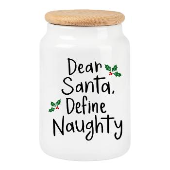 Cher Père Noël définir le design de Noël coquin - Boîte à biscuits avec couvercle en bois - blanc - Devant