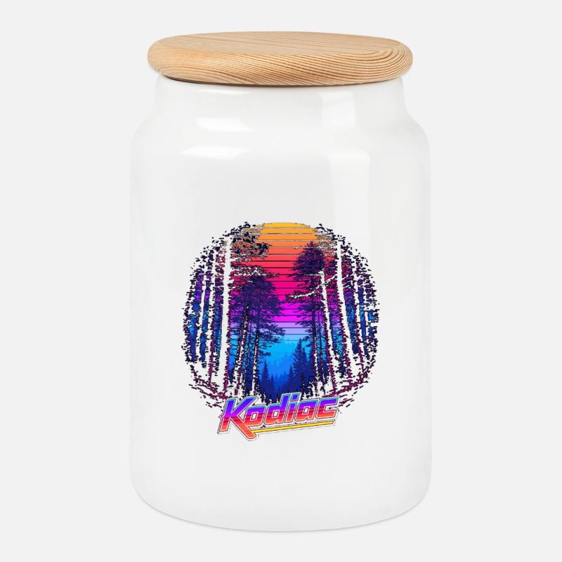 Neon Forrest - Cookie Jar with Wooden Lid - white
