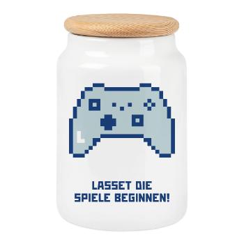 Let the games begin - Cookie Jar with Wooden Lid - white - Front